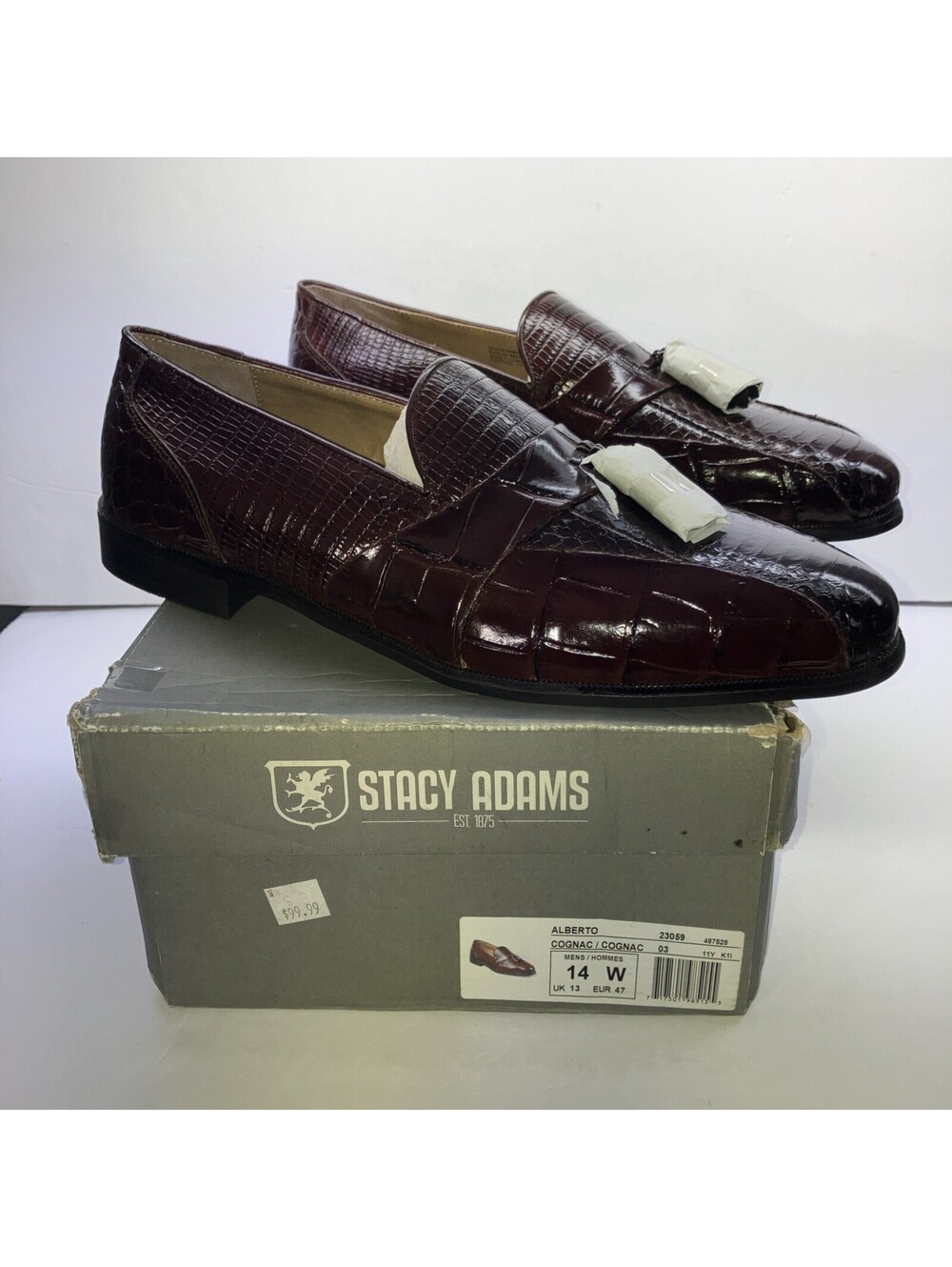 Stacy Adams Alberto Men's Snake Skin Cognac Loafers Dress Shoes Size 14 W NEW